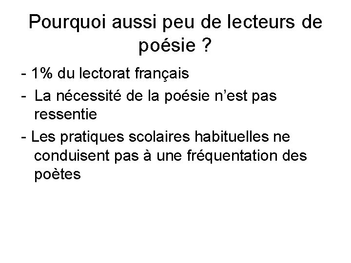 Pourquoi aussi peu de lecteurs de poésie ? - 1% du lectorat français -