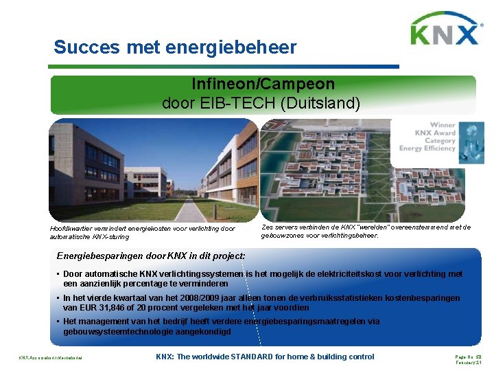 Succes met energiebeheer Infineon/Campeon door EIB-TECH (Duitsland) Hoofdkwartier vermindert energiekosten voor verlichting door automatische