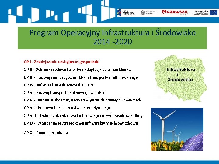 Program Operacyjny Infrastruktura i Środowisko 2014 -2020 OP I - Zmniejszenie emisyjności gospodarki OP