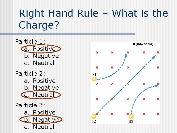 Right Hand Rule – What is the Charge? Particle 1: a. Positive b. Negative