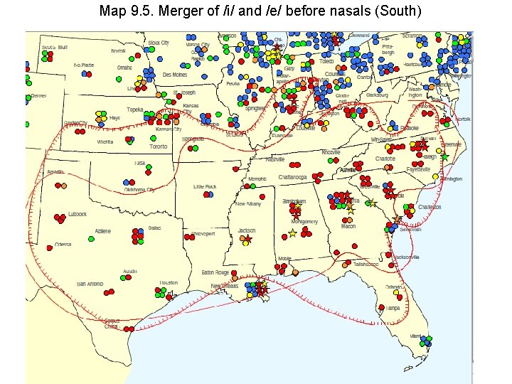 Map 9. 5. Merger of /i/ and /e/ before nasals (South) 