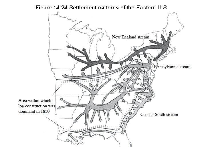 Figure 14. 24 Settlement patterns of the Eastern U. S. (Kniffen and Glassie 1966)