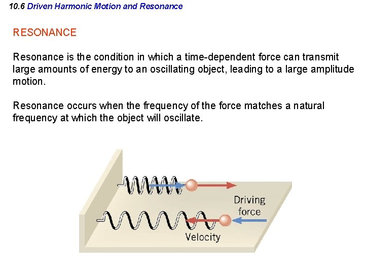 10. 6 Driven Harmonic Motion and Resonance RESONANCE Resonance is the condition in which
