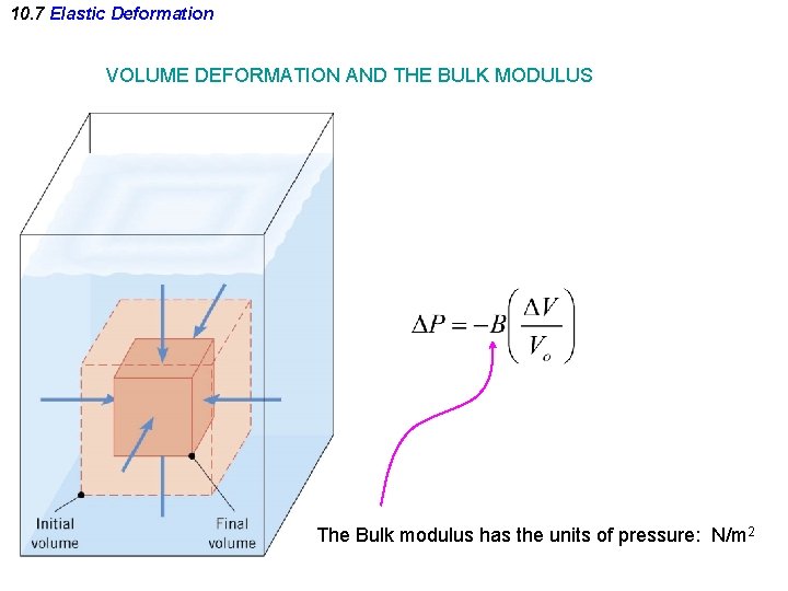 10. 7 Elastic Deformation VOLUME DEFORMATION AND THE BULK MODULUS The Bulk modulus has