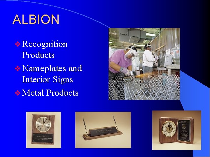 ALBION v Recognition Products v Nameplates and Interior Signs v Metal Products 