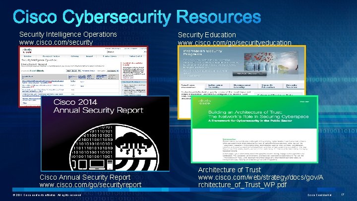 Security Intelligence Operations www. cisco. com/security Security Education www. cisco. com/go/securityeducation 17 Cisco Annual