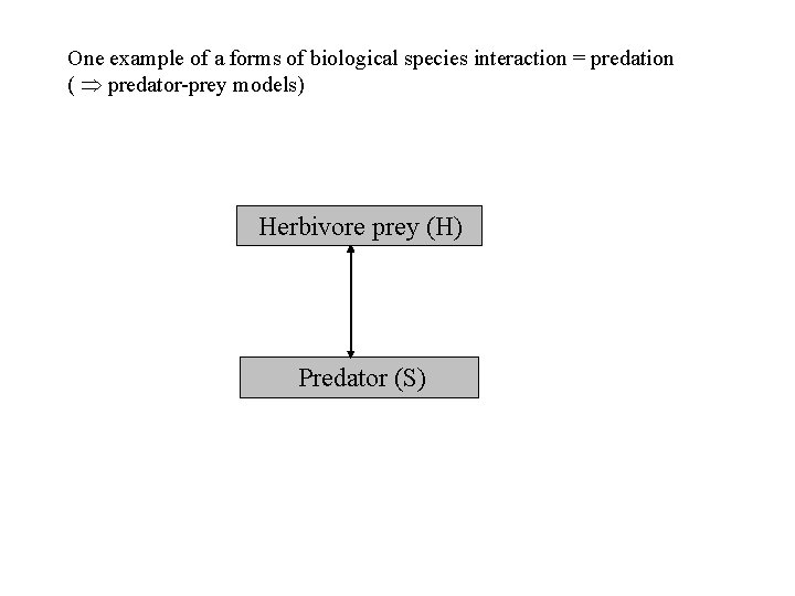 One example of a forms of biological species interaction = predation ( predator-prey models)