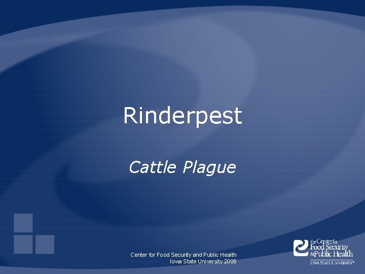 Rinderpest Cattle Plague Center for Food Security and Public Health Iowa State University 2006