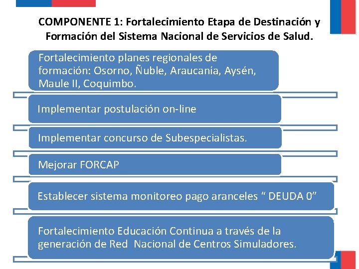 COMPONENTE 1: Fortalecimiento Etapa de Destinación y Formación del Sistema Nacional de Servicios de