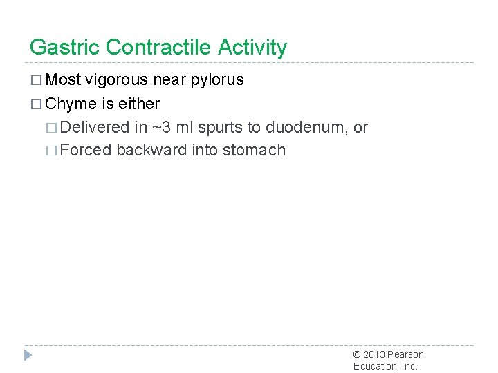 Gastric Contractile Activity � Most vigorous near pylorus � Chyme is either � Delivered