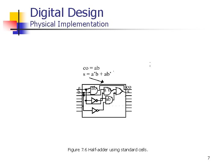 Digital Design Physical Implementation Figure 7. 6 Half-adder using standard cells. 7 