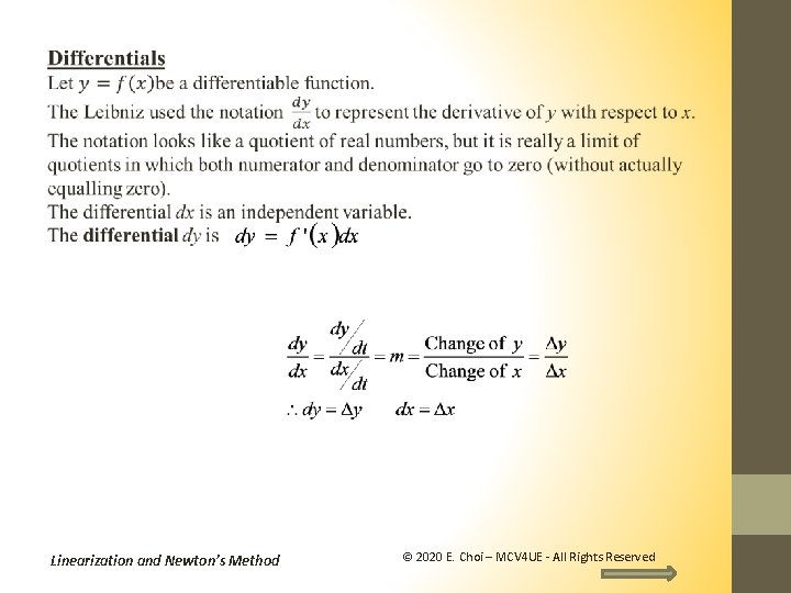  Linearization and Newton’s Method © 2020 E. Choi – MCV 4 UE -