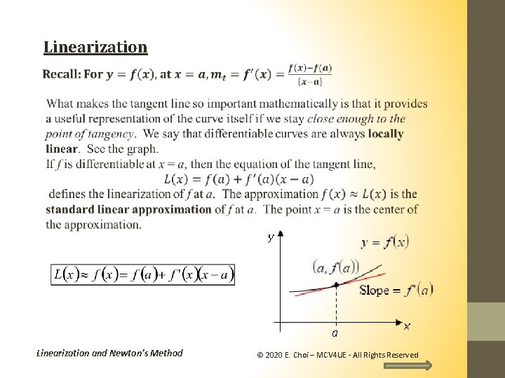 Linearization and Newton’s Method © 2020 E. Choi – MCV 4 UE - All