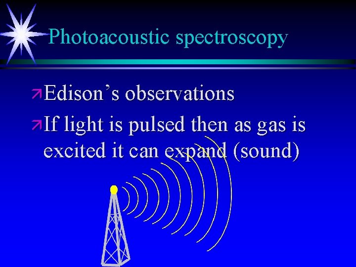 Photoacoustic spectroscopy ä Edison’s observations ä If light is pulsed then as gas is