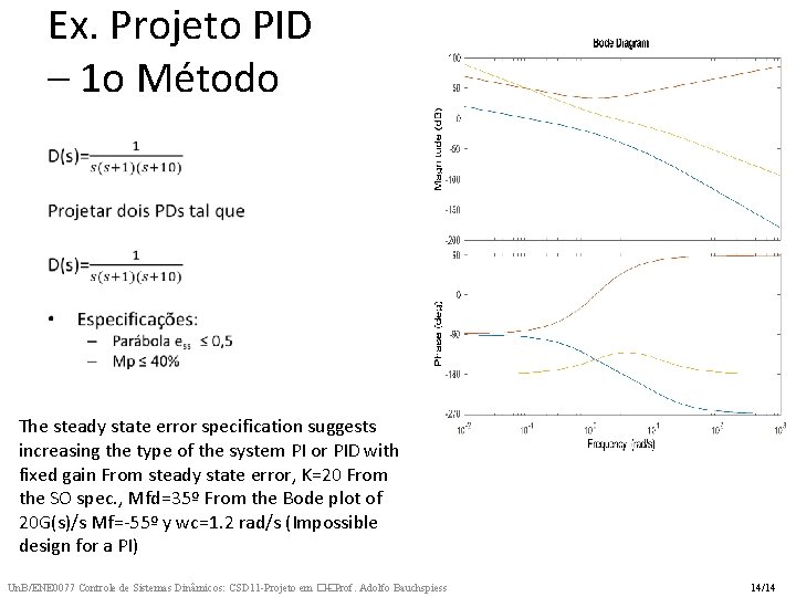 Ex. Projeto PID – 1 o Método • The steady state error specification suggests Ex. Projeto PID – 1 o Método • The steady state error specification suggests