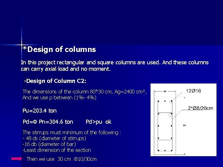 *Design of columns In this project rectangular and square columns are used. And these