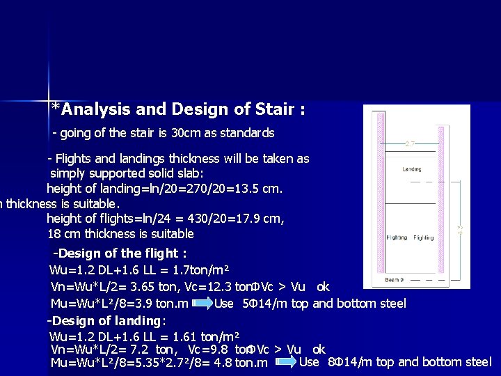 *Analysis and Design of Stair : - going of the stair is 30 cm