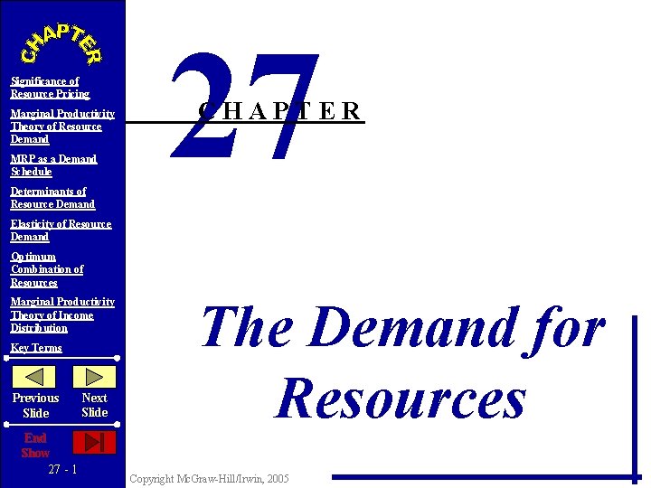 Significance of Resource Pricing Marginal Productivity Theory of Resource Demand MRP as a Demand