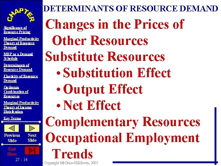 DETERMINANTS OF RESOURCE DEMAND Significance of Resource Pricing Marginal Productivity Theory of Resource Demand