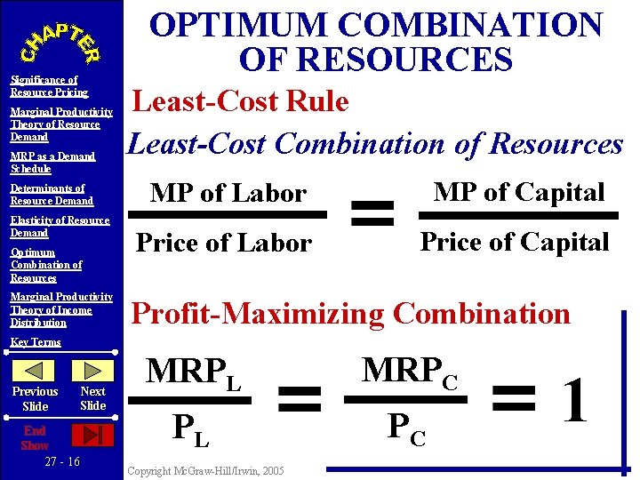 Significance of Resource Pricing Marginal Productivity Theory of Resource Demand MRP as a Demand