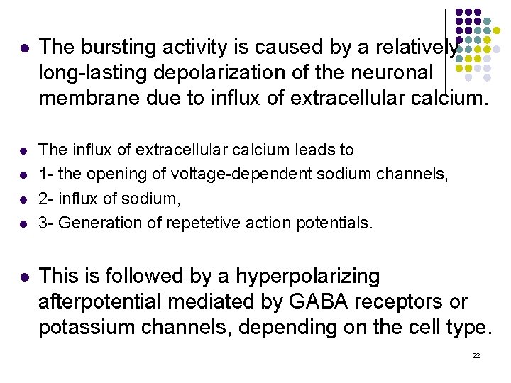 l The bursting activity is caused by a relatively long-lasting depolarization of the neuronal