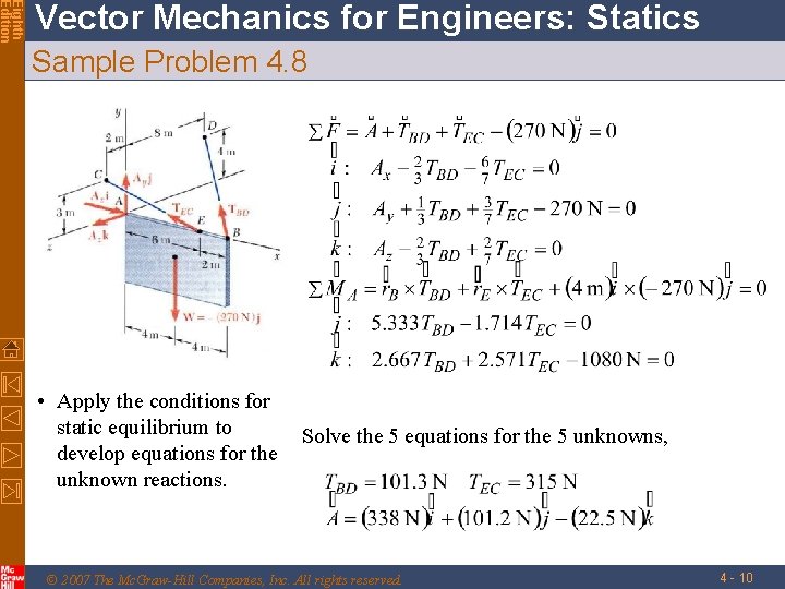Eighth Edition Vector Mechanics for Engineers: Statics Sample Problem 4. 8 • Apply the