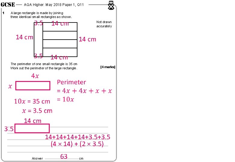 AQA Higher: May 2018 Paper 1, Q 11 1 A large rectangle is made