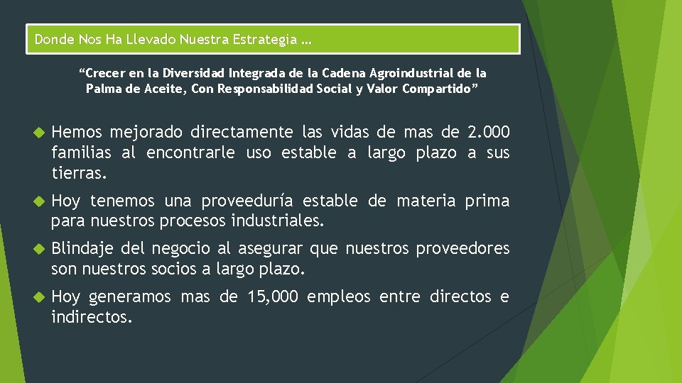 Donde Nos Ha Llevado Nuestra Estrategia … “Crecer en la Diversidad Integrada de la Donde Nos Ha Llevado Nuestra Estrategia … “Crecer en la Diversidad Integrada de la