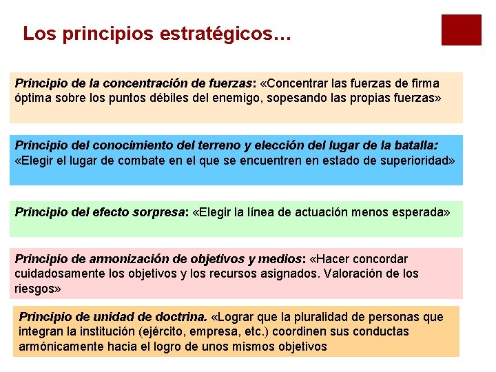 Los principios estratégicos… Principio de la concentración de fuerzas: «Concentrar las fuerzas de firma