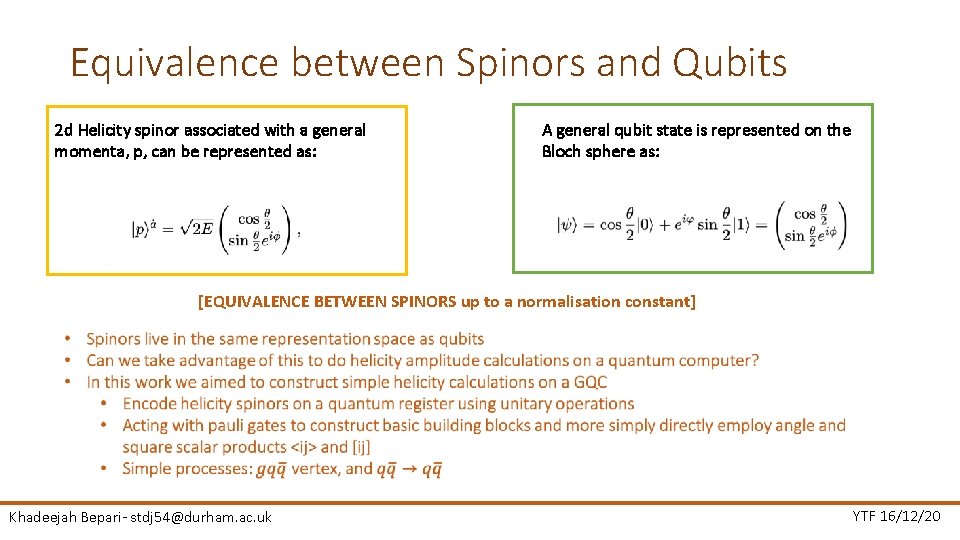 Equivalence between Spinors and Qubits 2 d Helicity spinor associated with a general momenta,