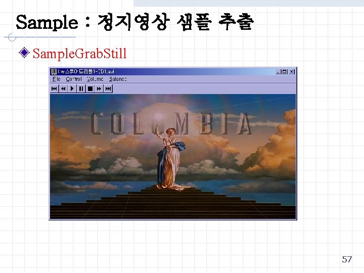 Sample : 정지영상 샘플 추출 Sample. Grab. Still 57 