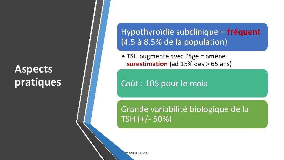 Hypothyroïdie subclinique = fréquent (4. 5 à 8. 5% de la population) Aspects pratiques