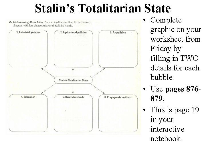 Stalin’s Totalitarian State • Complete graphic on your worksheet from Friday by filling in