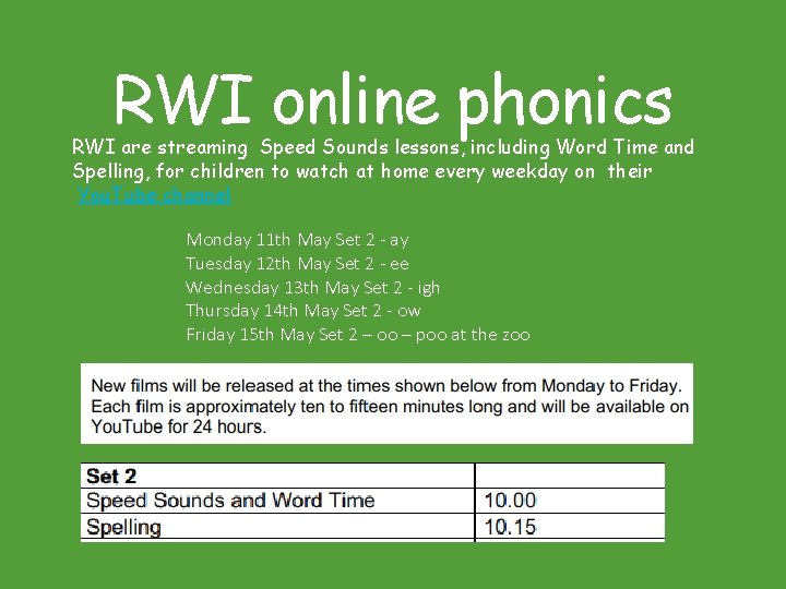 RWI online phonics RWI are streaming Speed Sounds lessons, including Word Time and Spelling, RWI online phonics RWI are streaming Speed Sounds lessons, including Word Time and Spelling,