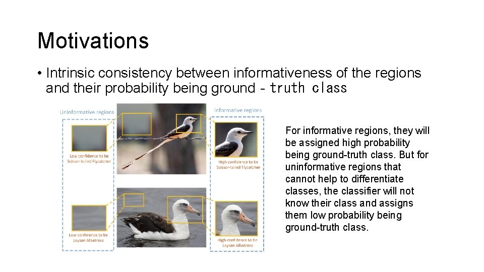Motivations • Intrinsic consistency between informativeness of the regions and their probability being ground‐truth Motivations • Intrinsic consistency between informativeness of the regions and their probability being ground‐truth