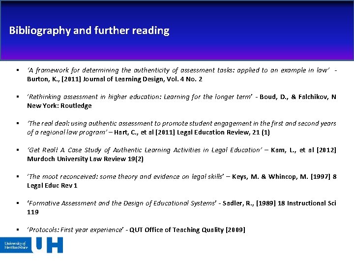 Bibliography and further reading § ‘A framework for determining the authenticity of assessment tasks: