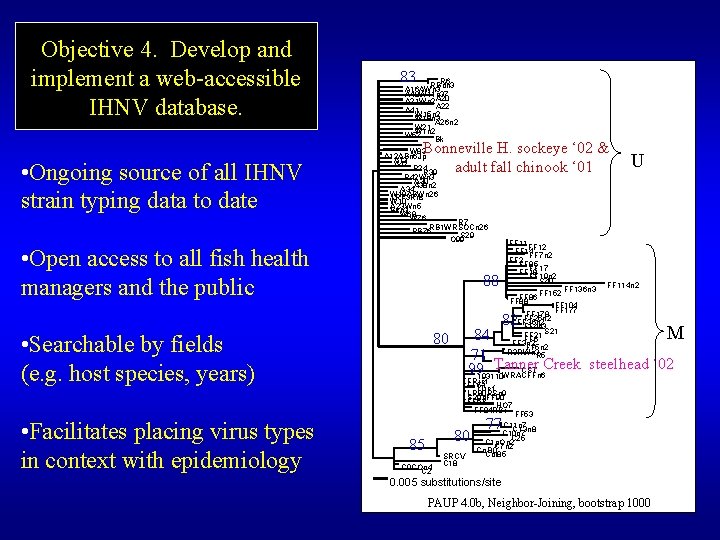 Objective 4. Develop and implement a web-accessible IHNV database. • Ongoing source of all