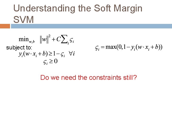 Understanding the Soft Margin SVM subject to: Do we need the constraints still? 