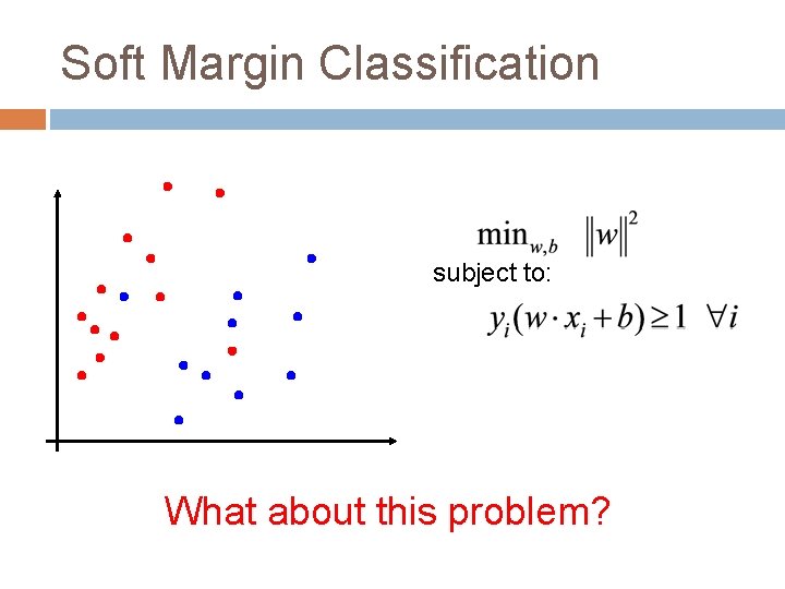 Soft Margin Classification subject to: What about this problem? 