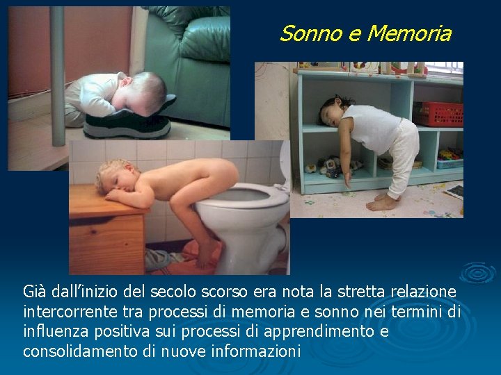 Sonno e Memoria Già dall’inizio del secolo scorso era nota la stretta relazione intercorrente