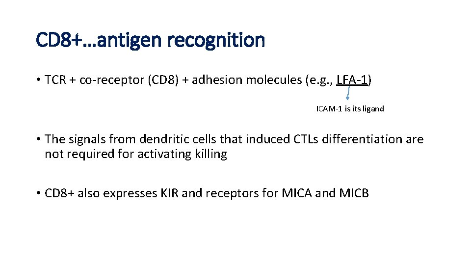 CD 8+…antigen recognition • TCR + co-receptor (CD 8) + adhesion molecules (e. g.