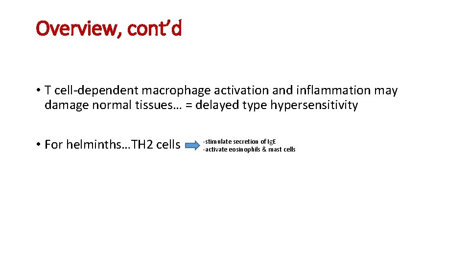 Overview, cont’d • T cell-dependent macrophage activation and inflammation may damage normal tissues… =