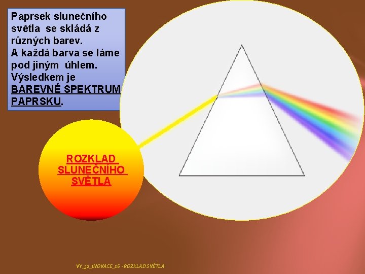 Paprsek slunečního světla se skládá z různých barev. A každá barva se láme pod