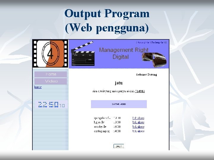 Output Program (Web pengguna) 