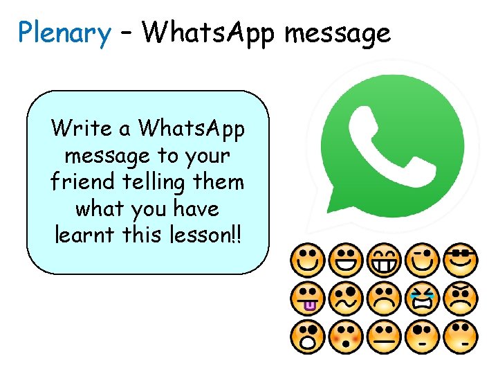 Plenary – Whats. App message Write a Whats. App message to your friend telling