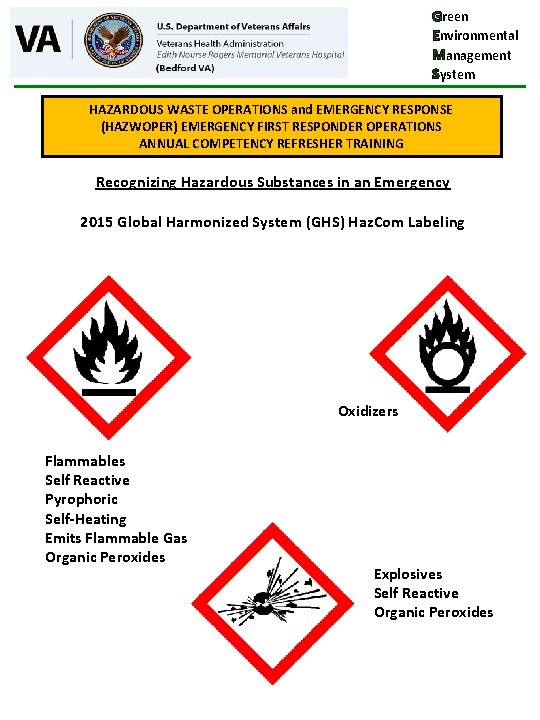 Green Environmental Management System HAZARDOUS WASTE OPERATIONS and EMERGENCY RESPONSE (HAZWOPER) EMERGENCY FIRST RESPONDER Green Environmental Management System HAZARDOUS WASTE OPERATIONS and EMERGENCY RESPONSE (HAZWOPER) EMERGENCY FIRST RESPONDER