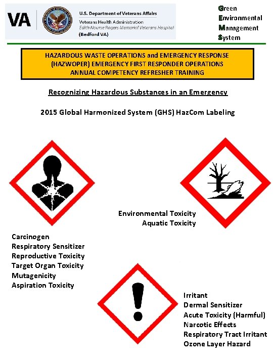 Green Environmental Management System HAZARDOUS WASTE OPERATIONS and EMERGENCY RESPONSE (HAZWOPER) EMERGENCY FIRST RESPONDER Green Environmental Management System HAZARDOUS WASTE OPERATIONS and EMERGENCY RESPONSE (HAZWOPER) EMERGENCY FIRST RESPONDER