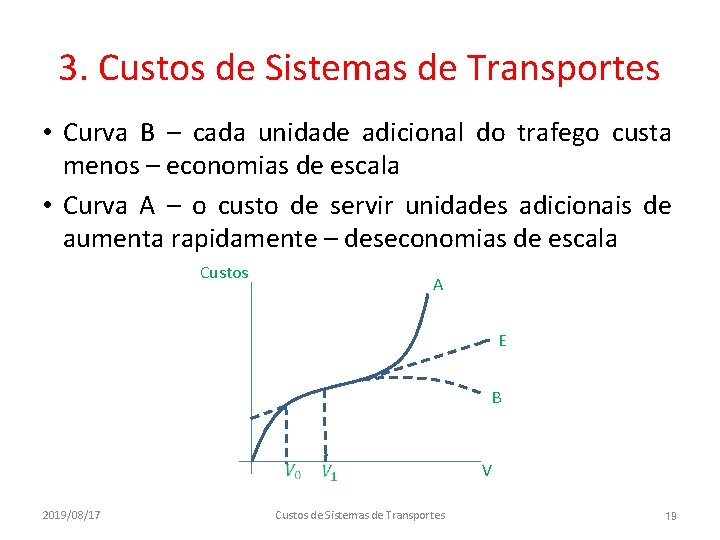 3. Custos de Sistemas de Transportes • Curva B – cada unidade adicional do