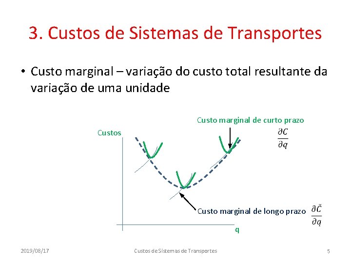 3. Custos de Sistemas de Transportes • Custo marginal – variação do custo total