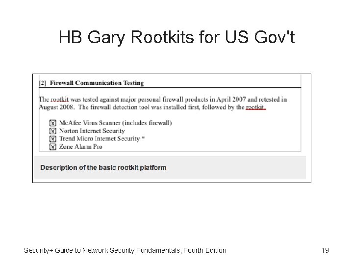 HB Gary Rootkits for US Gov't Security+ Guide to Network Security Fundamentals, Fourth Edition